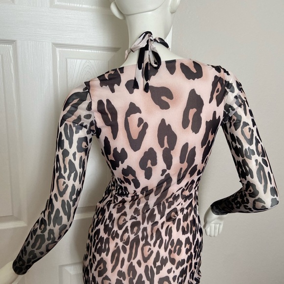 AFRM Leopard Print Mesh Midi Dress in Brown and Cream mob wife Y2K vixen - Picture 8 of 12